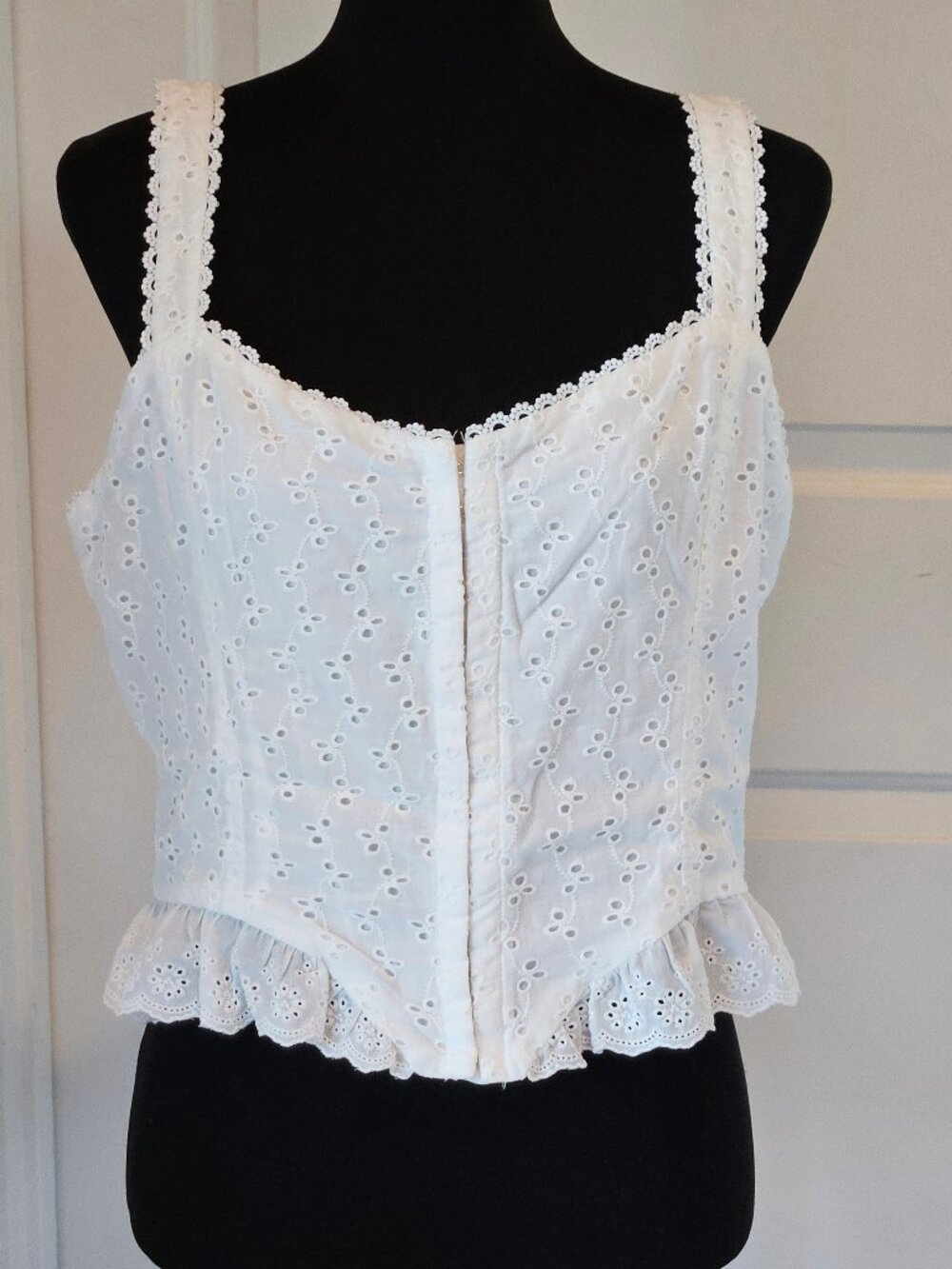 Lush white eyelet embroidered cotton corset top for women, size M